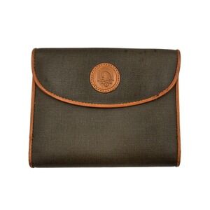 Christian Dior Vintage Canvas Leather Bifold Wallet Olive Green Tan Trim Logo
